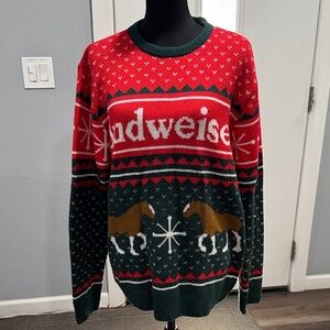 Budweiser Red and Green Holiday Crewneck Sweater